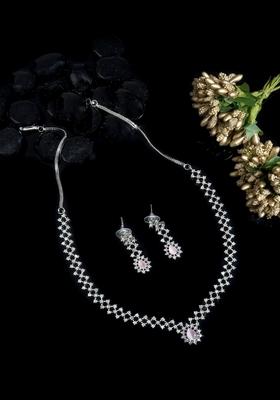 Silver Plated American Diamond Studded Jewellery Set