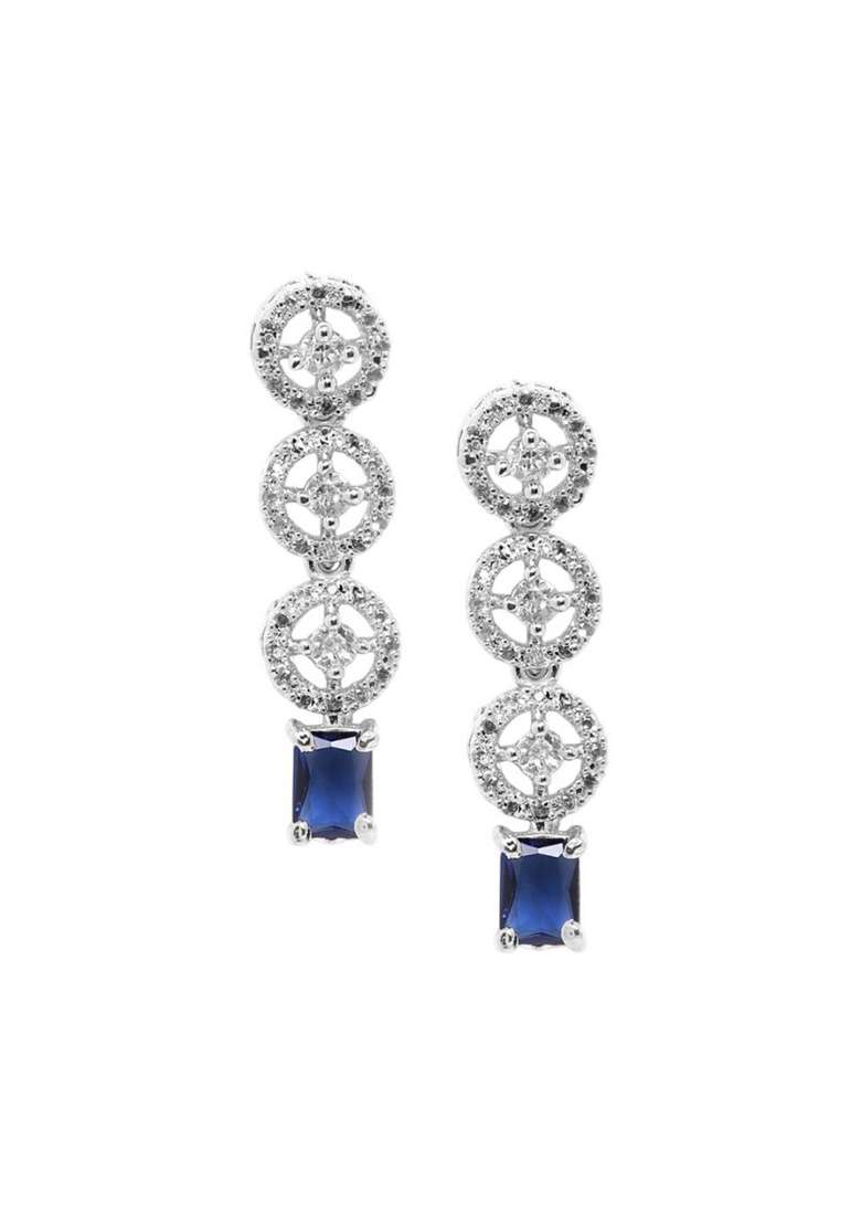 Silver Plated American Diamond Studded Square Shaped Jewellery Set - Indya