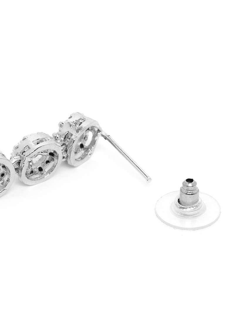 Silver Plated Ad Studded Necklace And Earrings Set - Indya