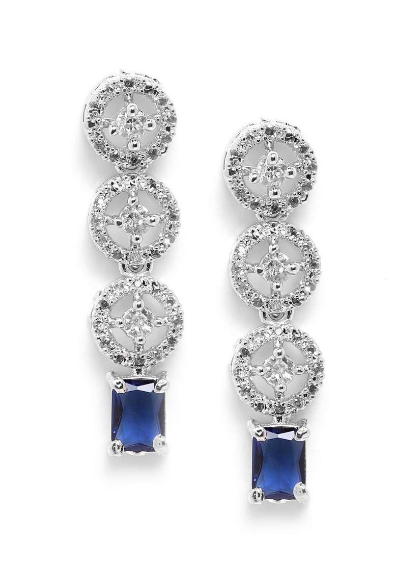 Silver Plated Ad Studded Necklace And Earrings Set - Indya