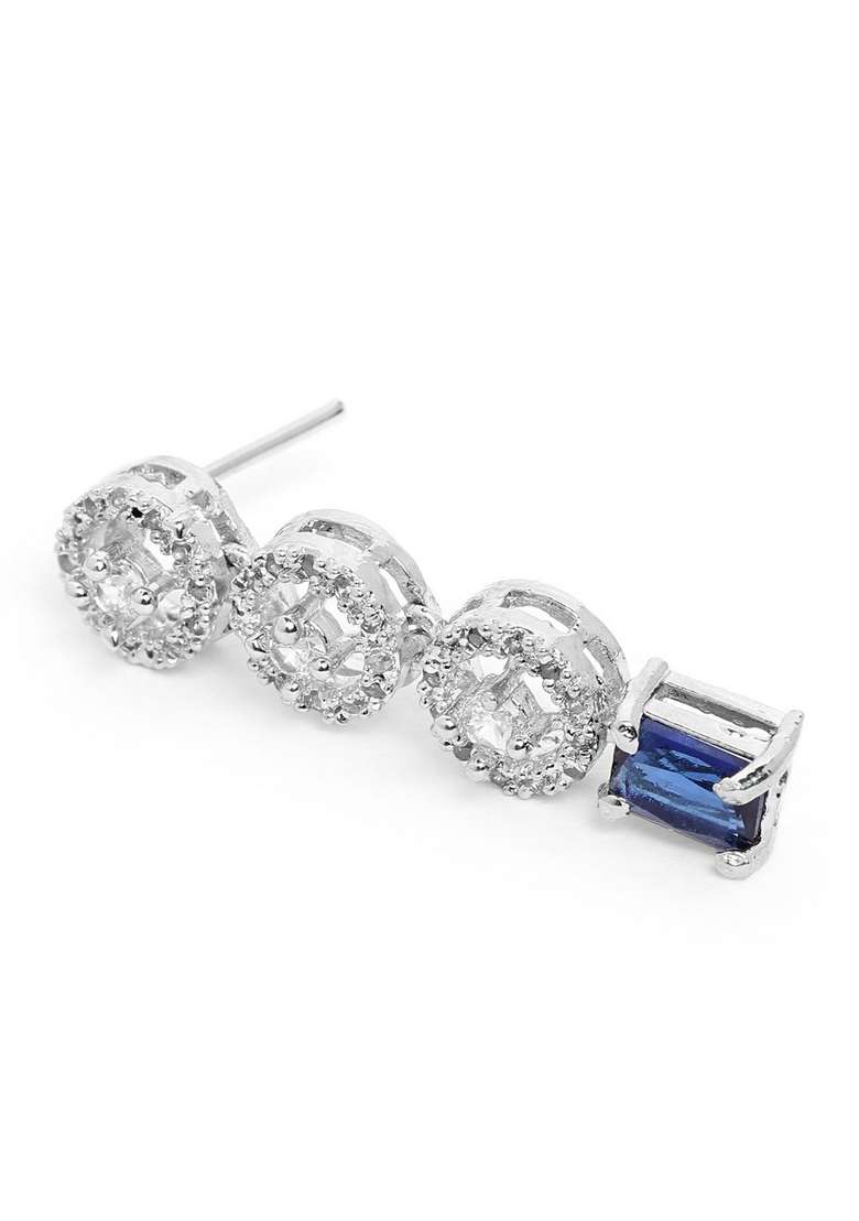Silver Plated Ad Studded Necklace And Earrings Set - Indya