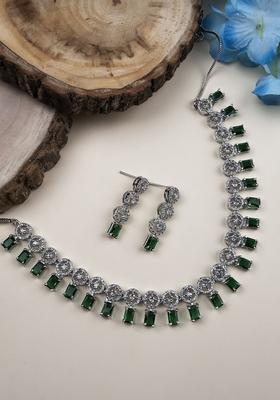 Silver Plated American Diamond Studded Square Shaped Jewellery Set