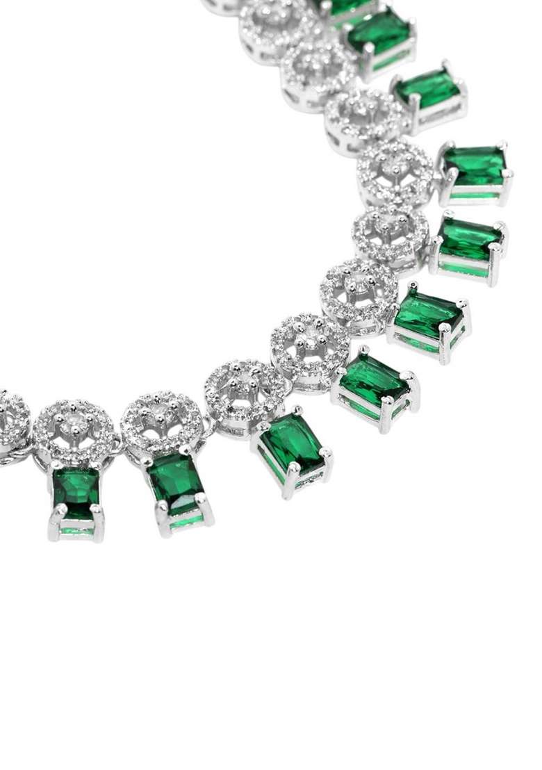 Silver Plated American Diamond Studded Square Shaped Jewellery Set - Indya