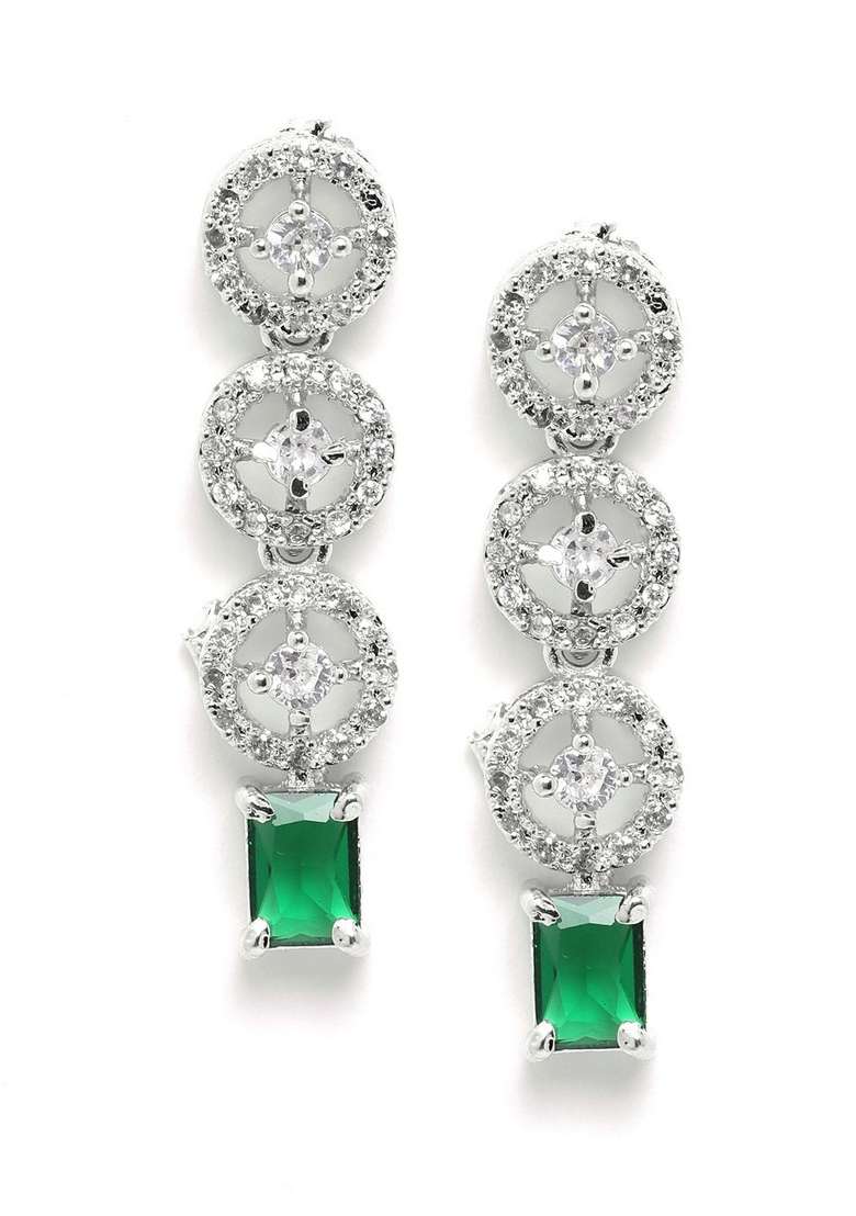 Silver Plated Ad Studded Necklace And Earrings Set - Indya
