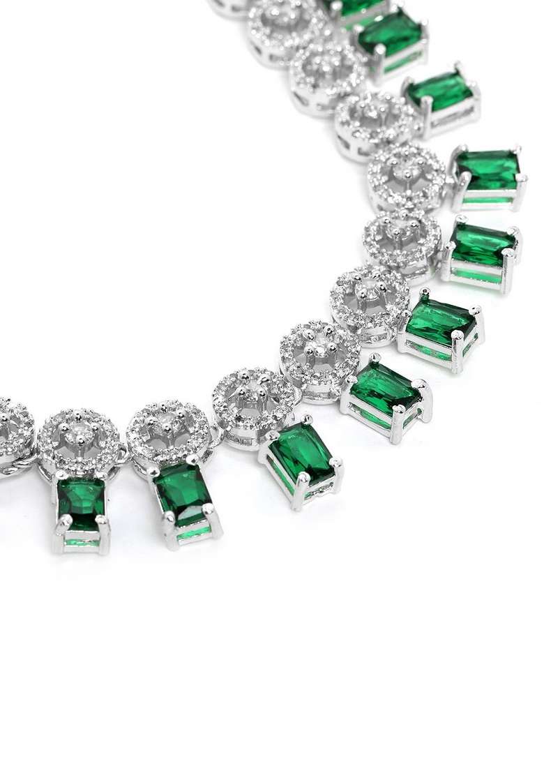 Silver Plated Ad Studded Necklace And Earrings Set - Indya