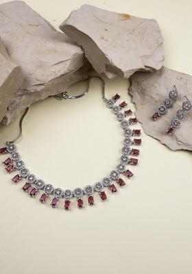 Silver Plated American Diamond Studded Square Shaped Jewellery Set