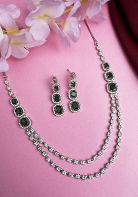 Silver Plated American Diamond Studded Layered Jewellery Set