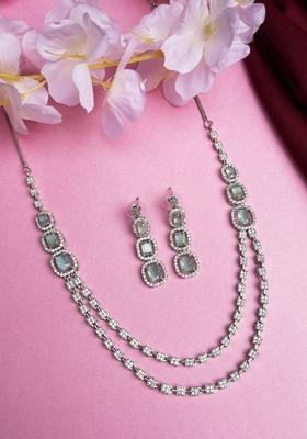 Silver Plated American Diamond Studded Layered Jewellery Set
