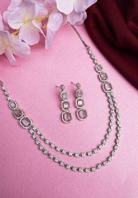 Silver Plated American Diamond Studded Layered Jewellery Set
