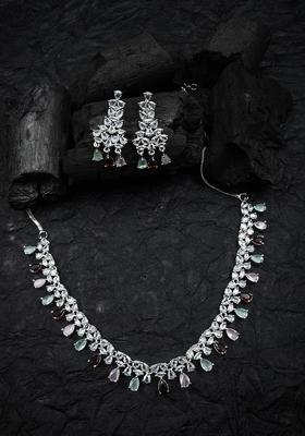 Silver Plated Cubic Zirconia Stone Studded Jewellery Set