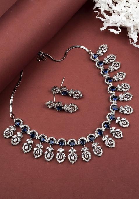 Sliver Plated Cubic Zirconia Studded Jewellery Set