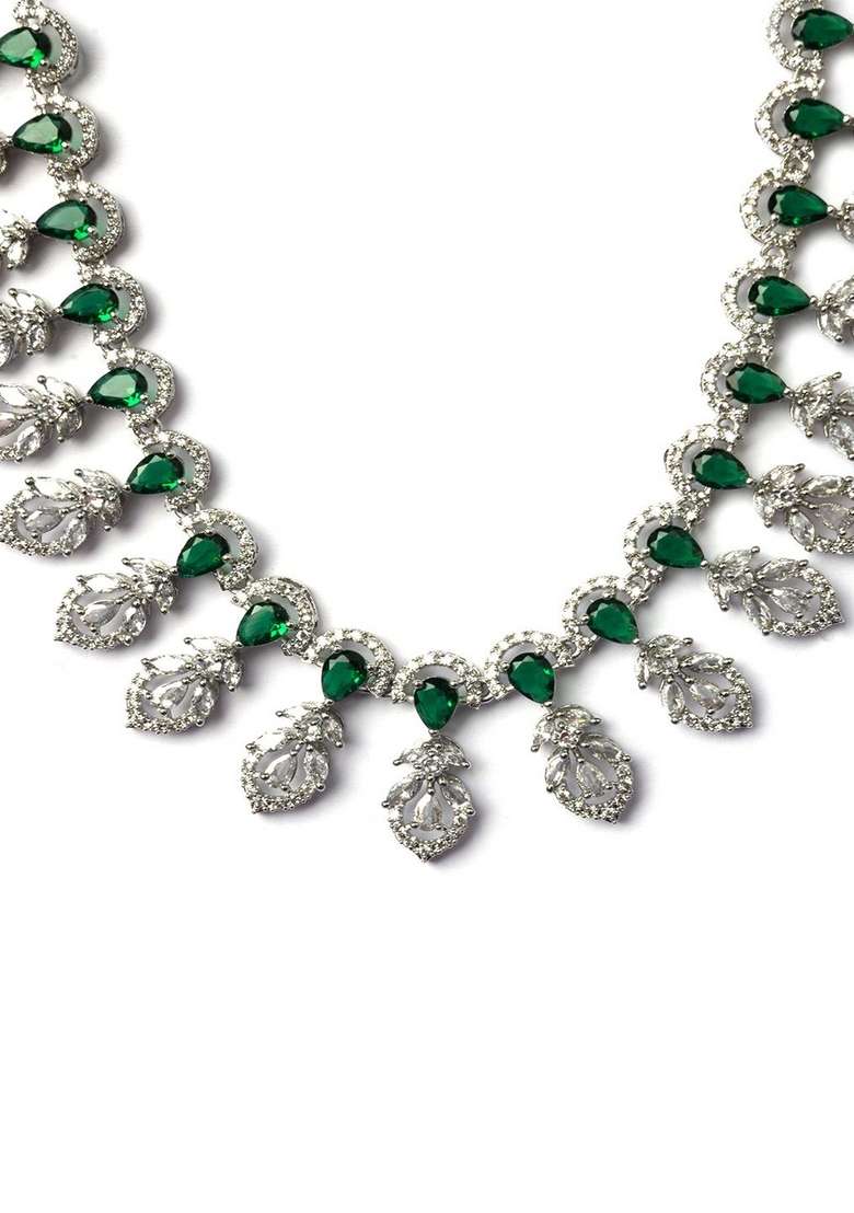 Sliver Plated Cubic Zirconia Studded Jewellery Set - Indya