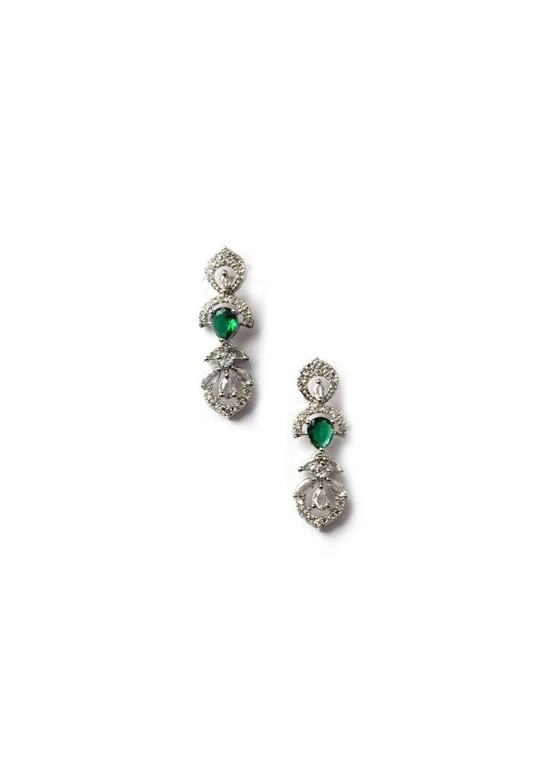 Sliver Plated Cubic Zirconia Studded Jewellery Set - Indya