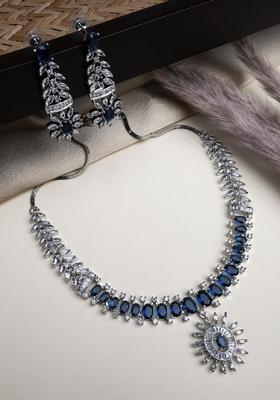 Silver Plated Cubic Zirconia And American Diamond Studded Jewellery Set