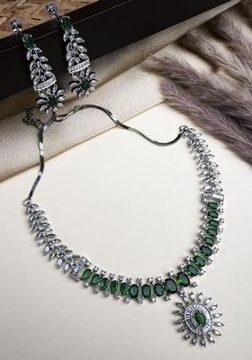 Silver Plated American Diamond Studded Necklace Set