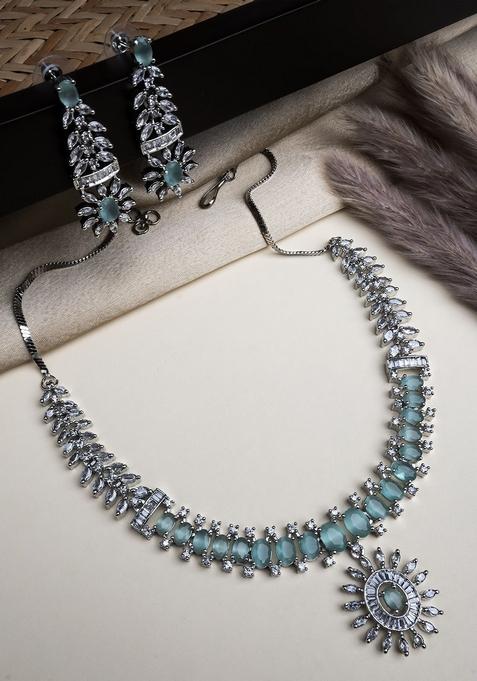 Silver Plated American Diamond Studded Jewellery Set