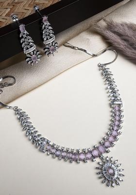 Silver Plated American Diamond Studded Jewellery Set