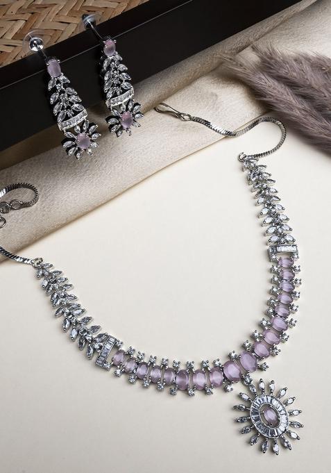 Silver Plated American Diamond Studded Jewellery Set