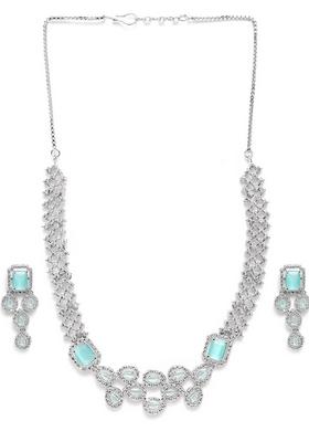 Silver Plated Ad Studded Necklace And Earrings Set