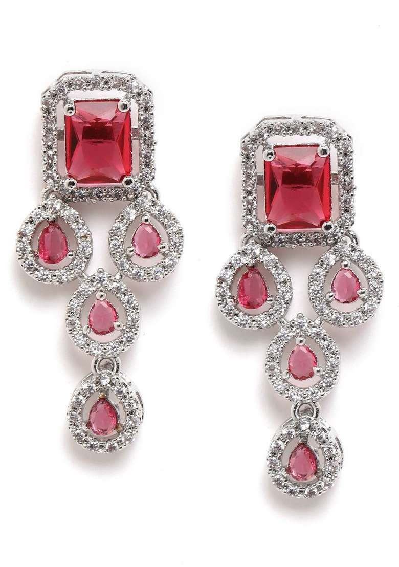 Silver Plated Ad Studded Necklace And Earrings Set - Indya