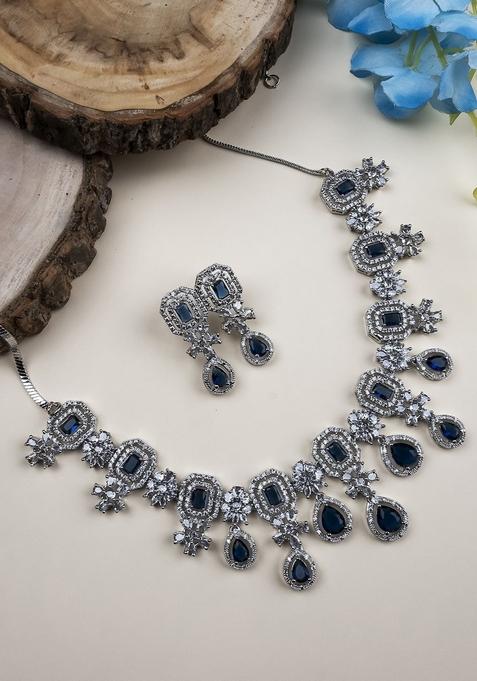 Sliver Plated Cubic Zirconia Studded Jewellery Set