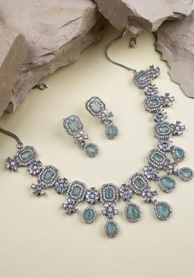 Sliver Plated Cubic Zirconia Studded Jewellery Set