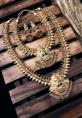 Gold Plated Stone Studded Lakshmi Goddess Jewellery Set
