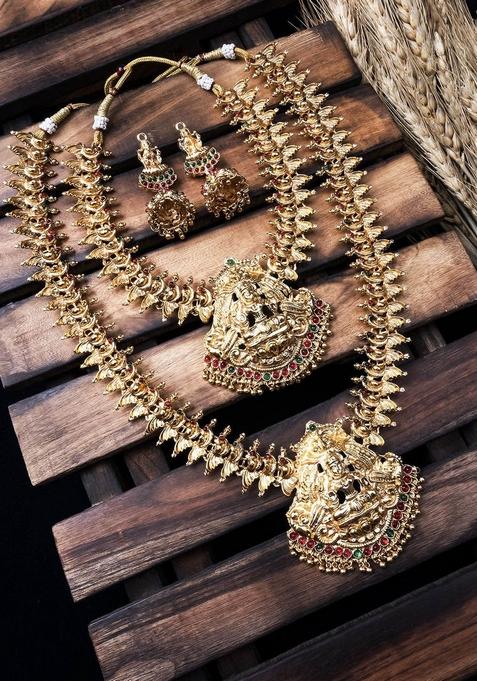 Gold Plated Stone Studded Lakshmi Goddess Jewellery Set