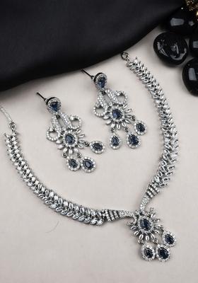 Sliver Plated American Diamond Studded Jewellery Set