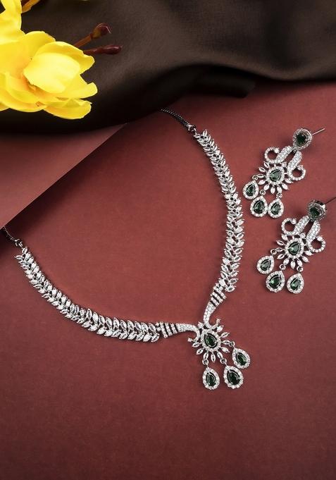 Sliver Plated Cubic Zirconia Studded Jewellery Set