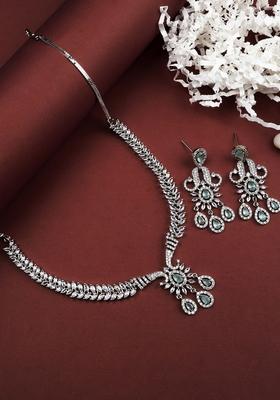 Sliver Plated American Diamond Studded Jewellery Set