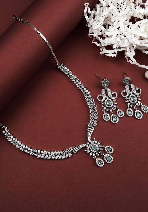 Sliver Plated American Diamond Studded Jewellery Set