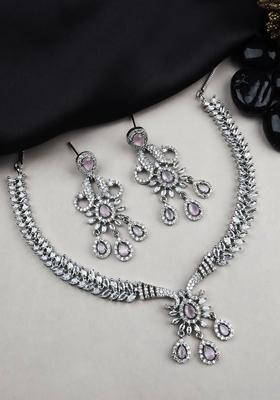 Sliver Plated American Diamond Studded Jewellery Set