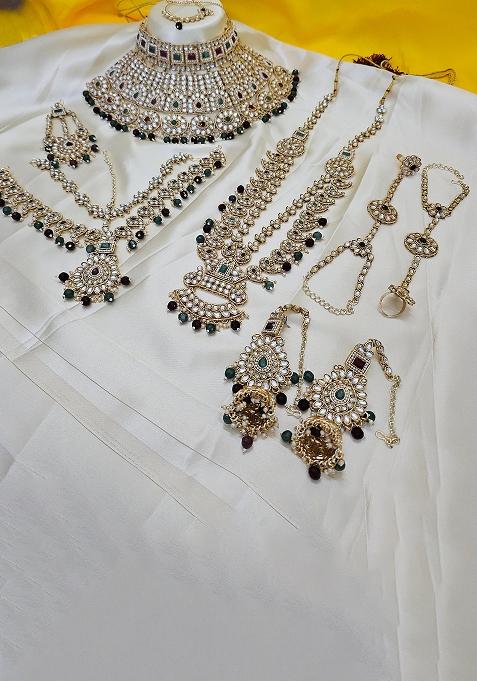 Multi Alloy Stone And Moti Bridal Set