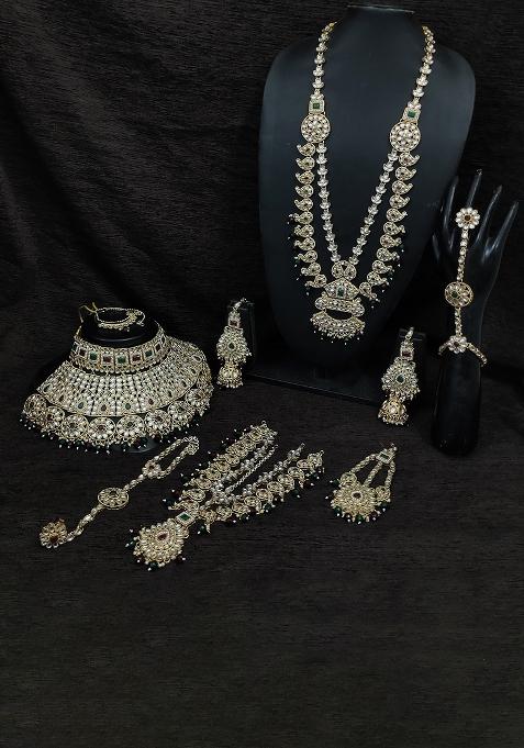 Multi Alloy Stone And Moti Bridal Set