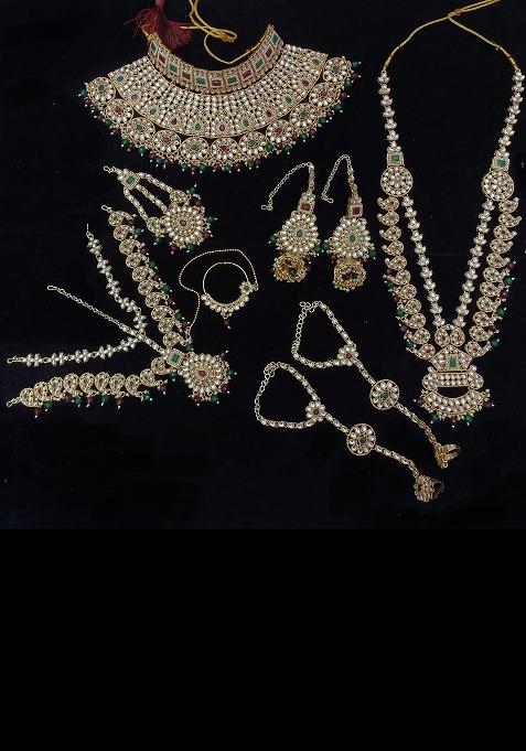 Multi Alloy Stone And Moti Bridal Set