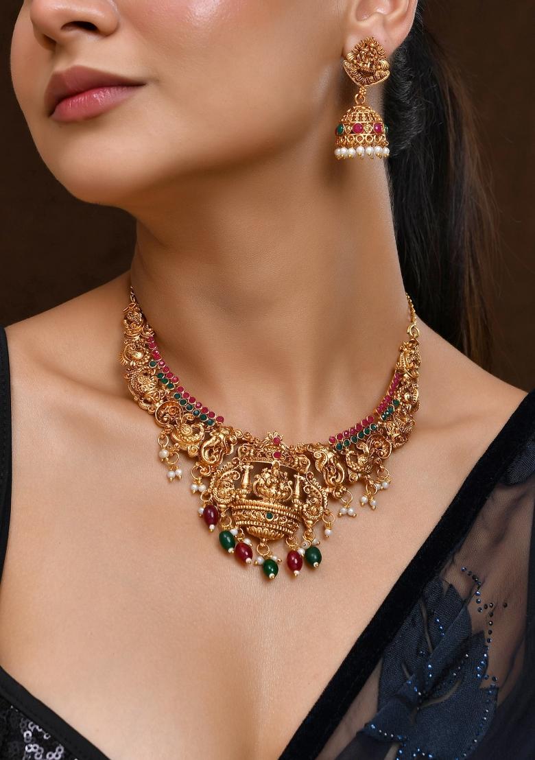 Gold Plated Beaded Temple Jewellery Set