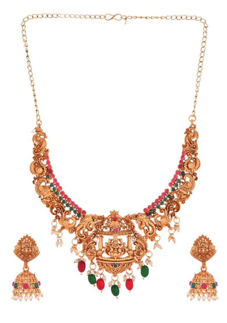 Gold Plated Beaded Temple Jewellery Set
