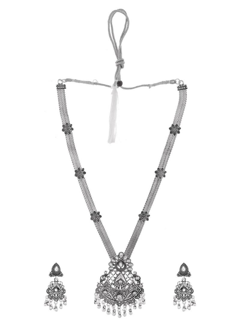 Oxidized Silver Plated Artificial Beaded Long Jewellery Set