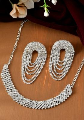 Silver Plated Cubic Stone Studded Jewellery Set
