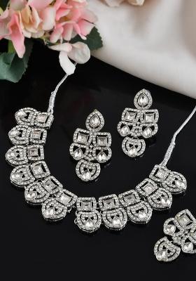 Silver Plated American Diamond Studded Jewellery Set