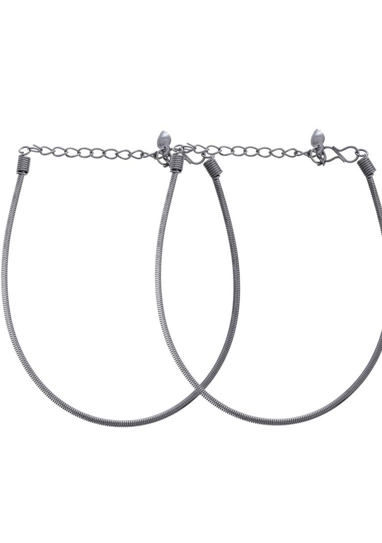 Set Of 2 Rhodium Plated Snake Chain Anklet