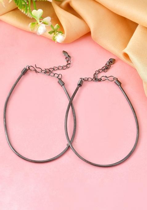 Set Of 2 Rhodium Plated Snake Chain Anklet