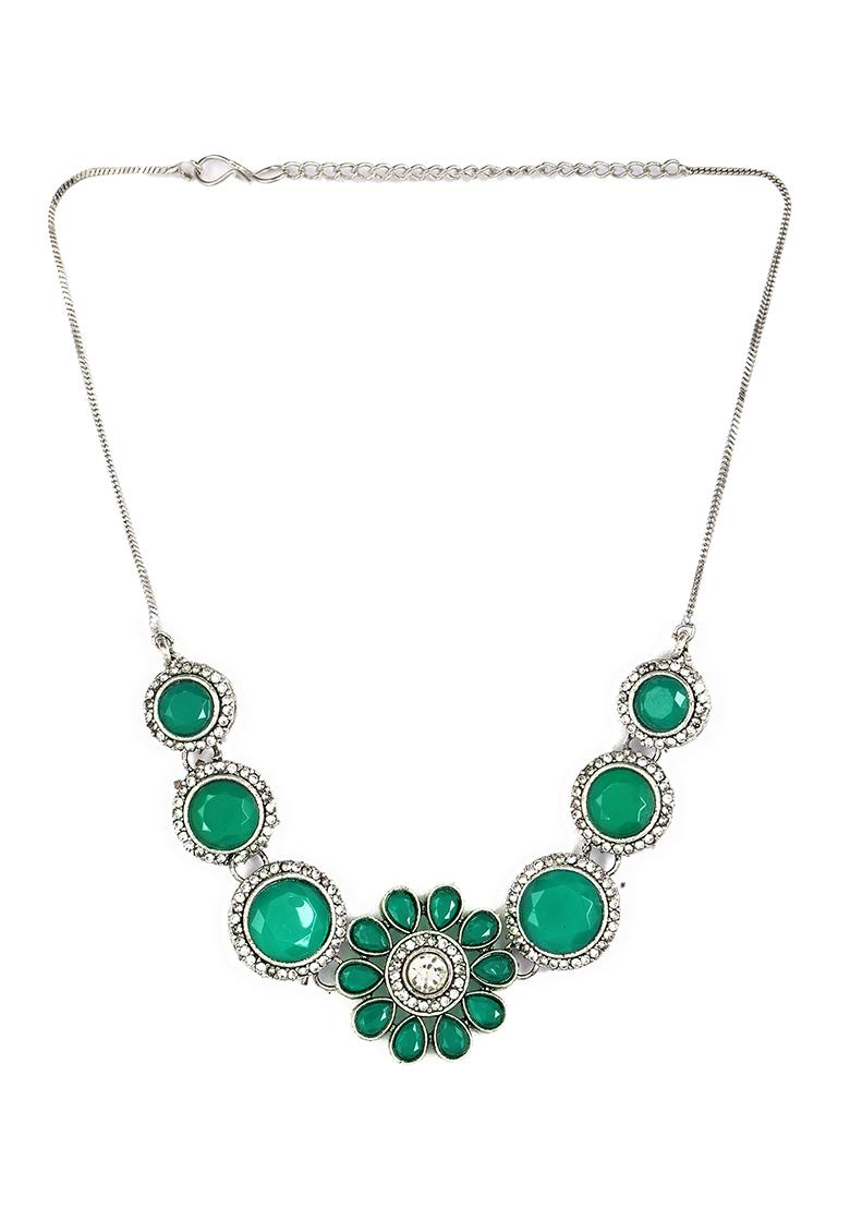 Green And Silver Alloy Necklace Sets