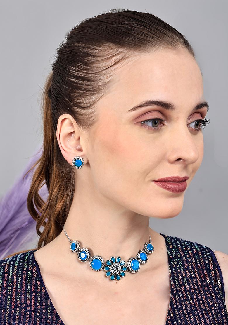 Sky Blueand Silver Alloy Necklace Sets