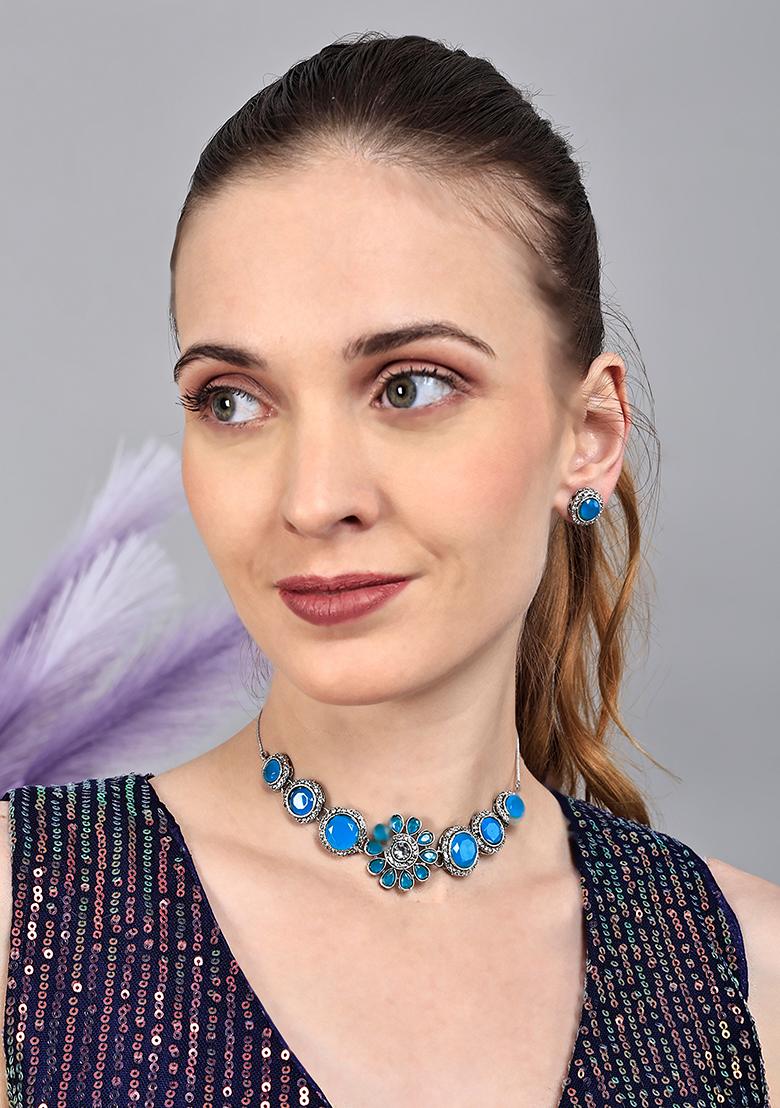 Sky Blueand Silver Alloy Necklace Sets