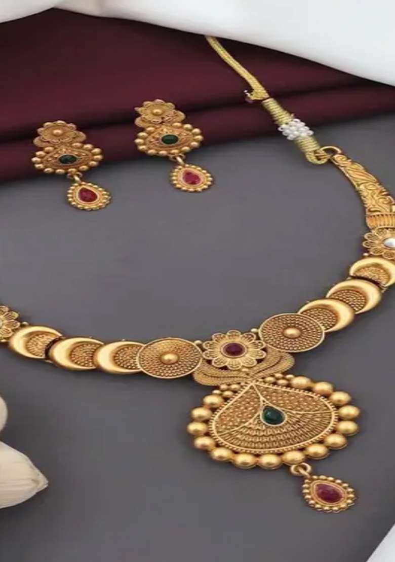 Golden Alloy Necklace Set - Indya