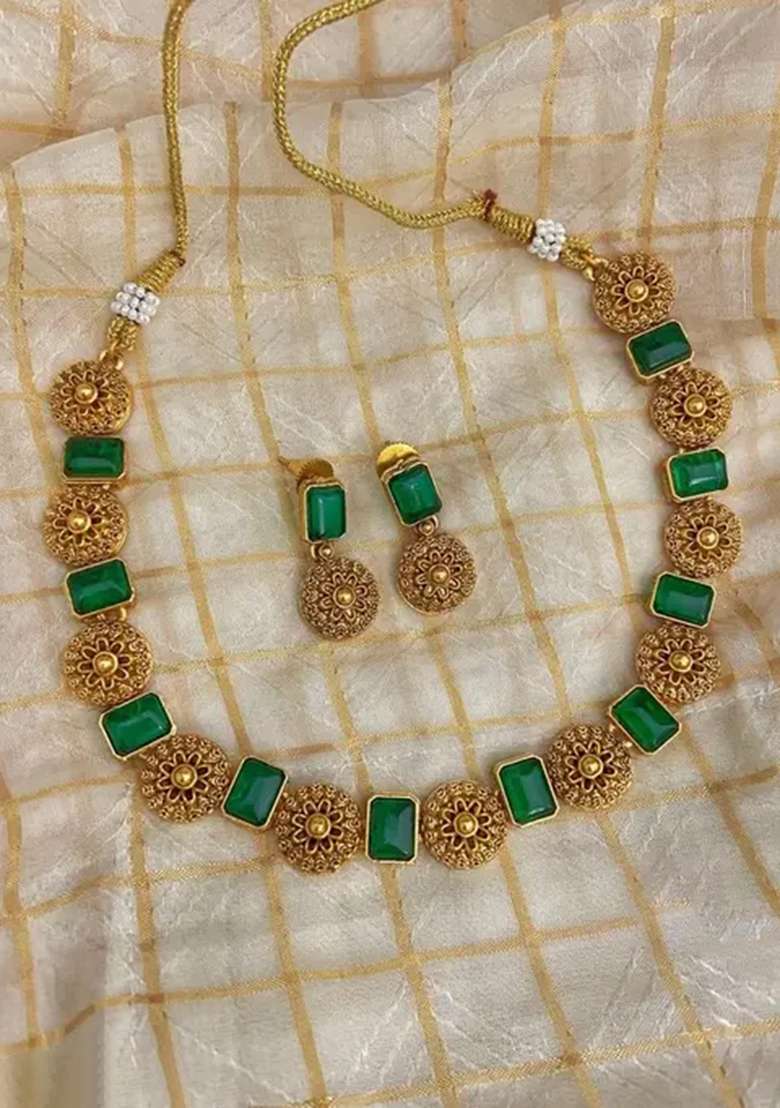 Golden Alloy Necklace Set - Indya