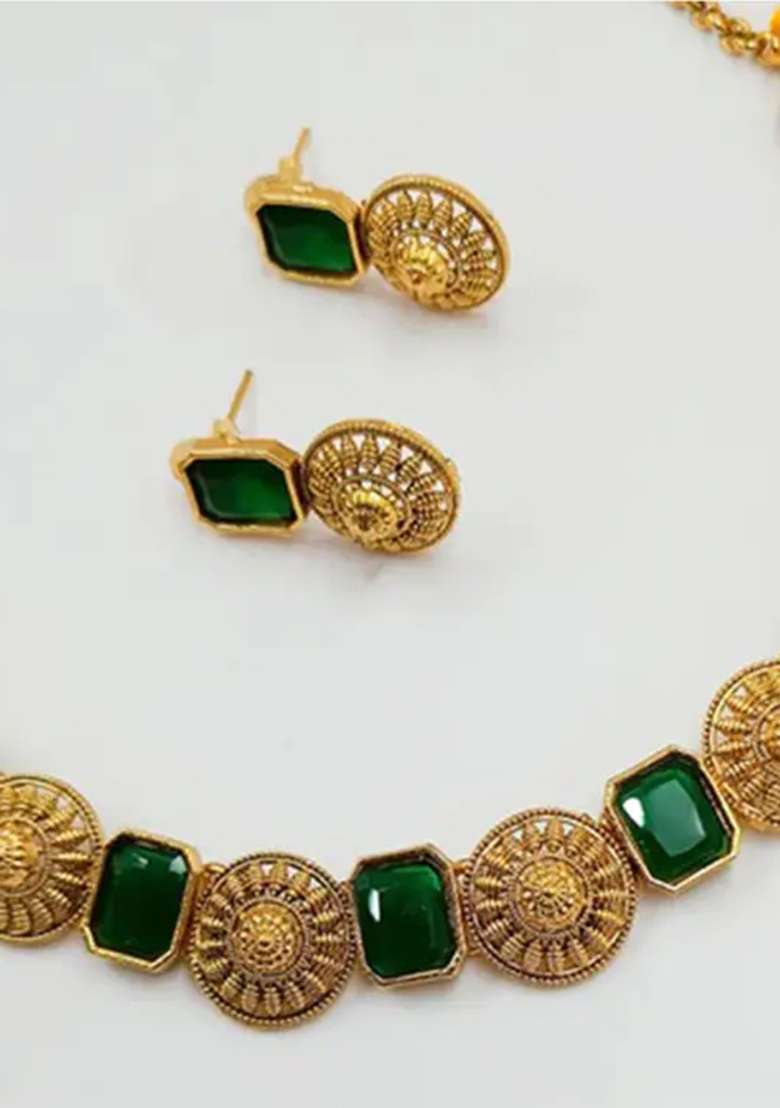 Golden Alloy Necklace Set - Indya
