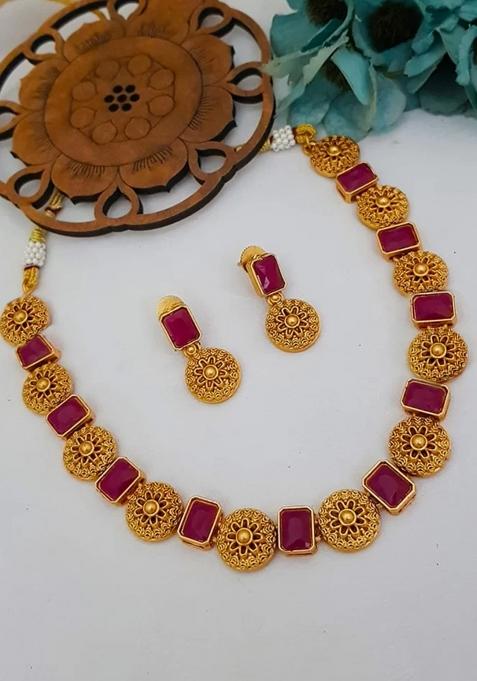 Golden Alloy Necklace Set